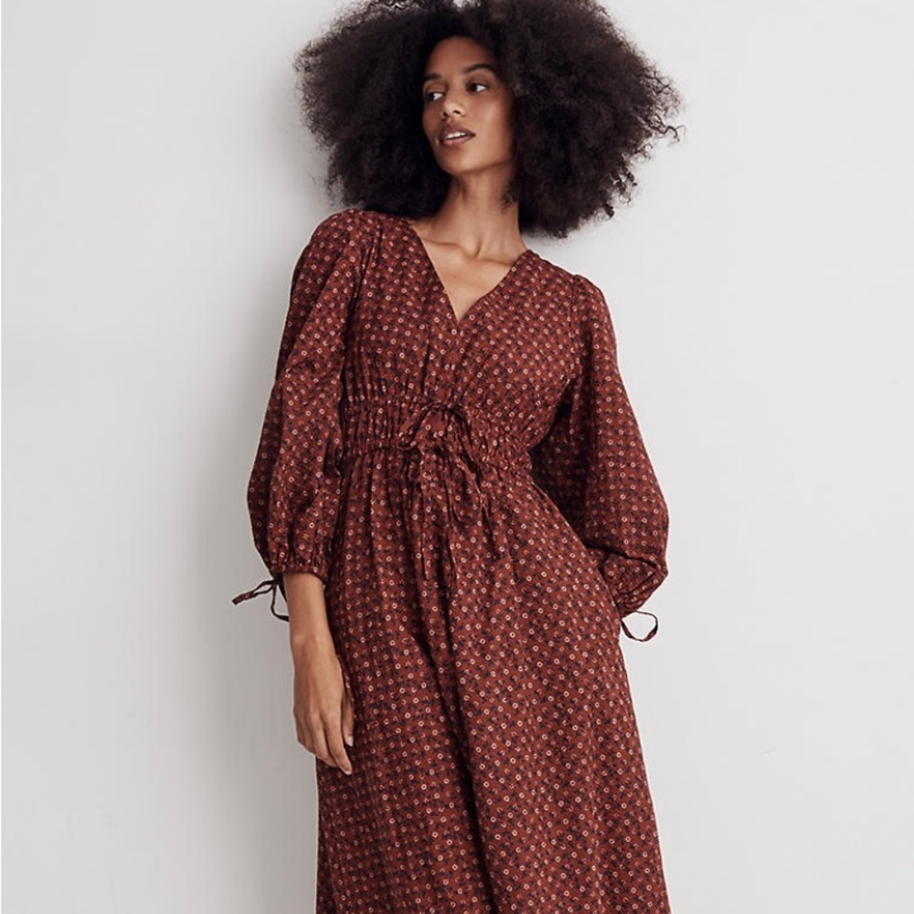 Madewell Sofia Tie-Front Midi Dress in Teaberry Floral